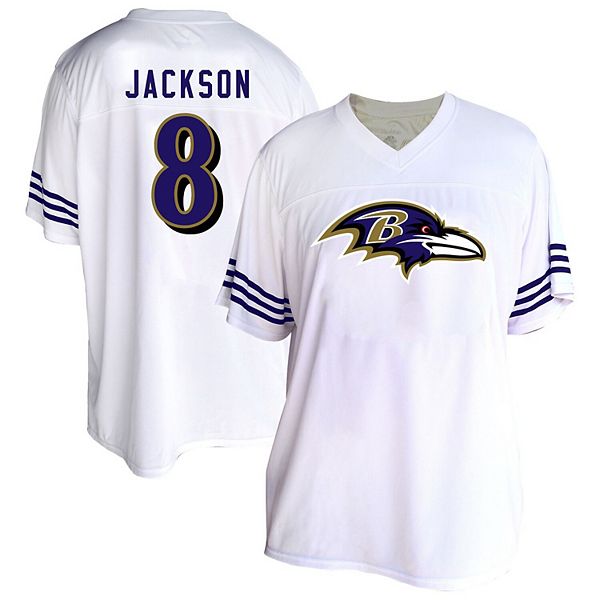 

Женская футболка Baltimore Ravens Lamar Jackson белая plus size Fanatics