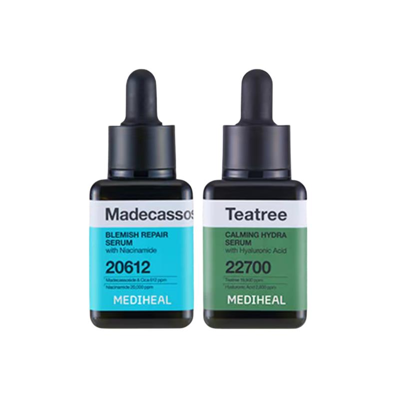 

Сыворотка с гиалуронатом натрия и маслом чайного дерева для увлажнения и питания 40 мл + 40 мл MEDIHEAL, two-piece set: centella asiatica purifying repairing serums 40ml+tea tree soothing serums 40ml