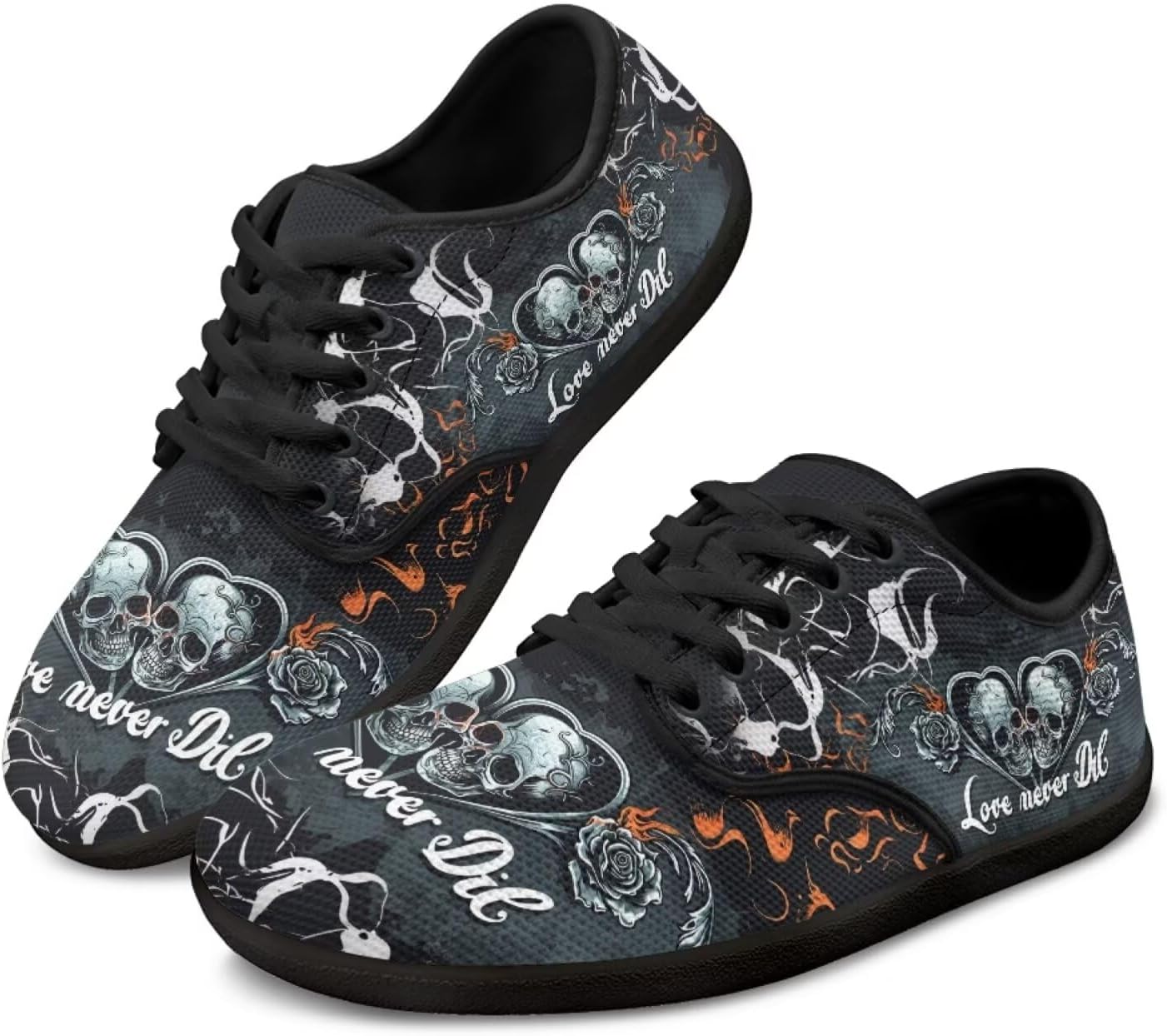 

Кроссовки Binienty с шнуровкой для женщин и мужчин, с нулевой посадкой, босоножки, широкая подошва, плоская подошва, Skull Fire Rose