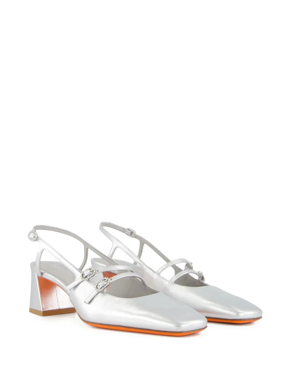 Туфли с ремешком на пятке и эффектом металлик Santoni, серебряный — фото 3