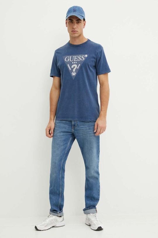 

Хлопковая футболка Guess, темно-синий