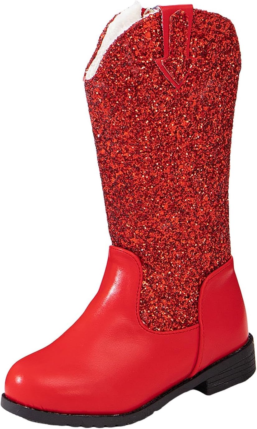 

Детские сапожки IWIHMIV для девочек, ковбойские сапоги средней длины, удобные западные сапоги с мягкой подошвой, теплые длинные сапожки, Red