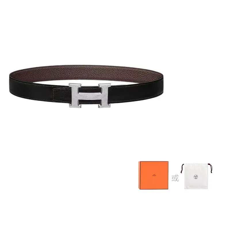 

HERMES Кожаный ремень мужской черный шоколад шириной 3 2 см, Black/Chocolate