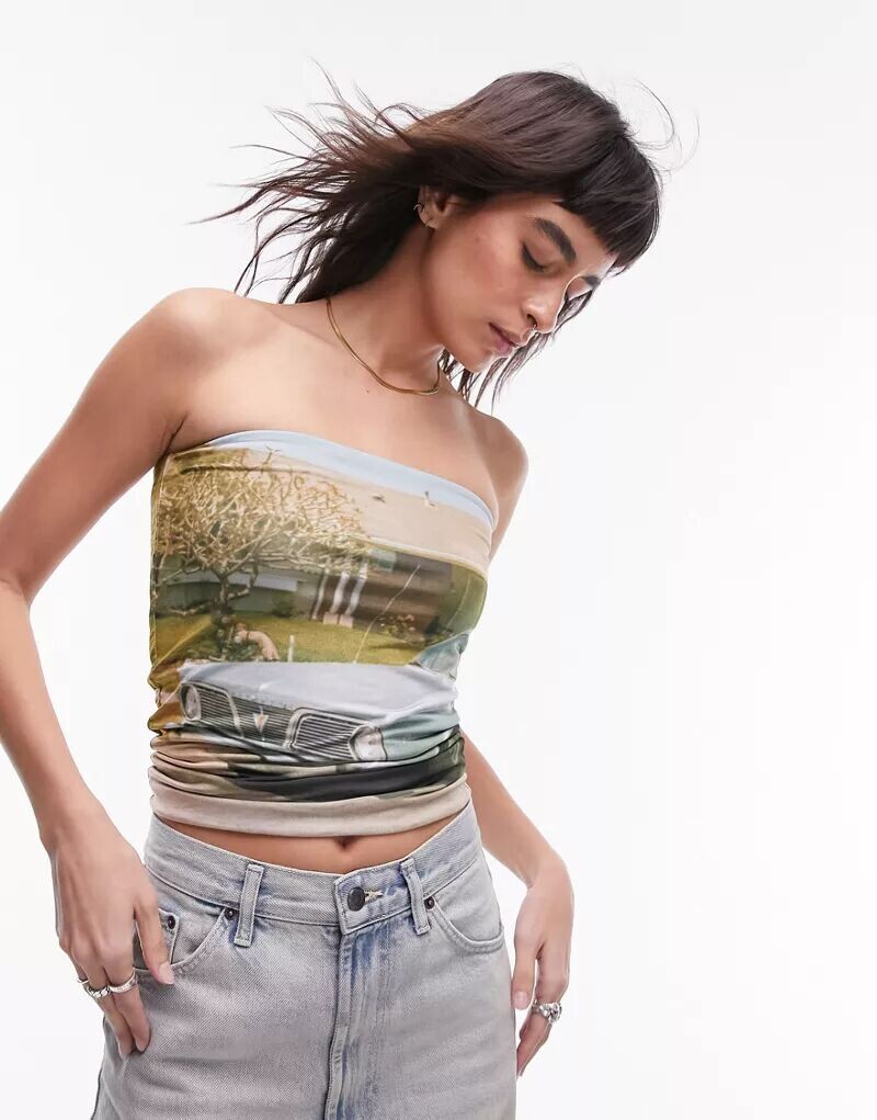 

Синий топ Topshop Car с пейзажным принтом