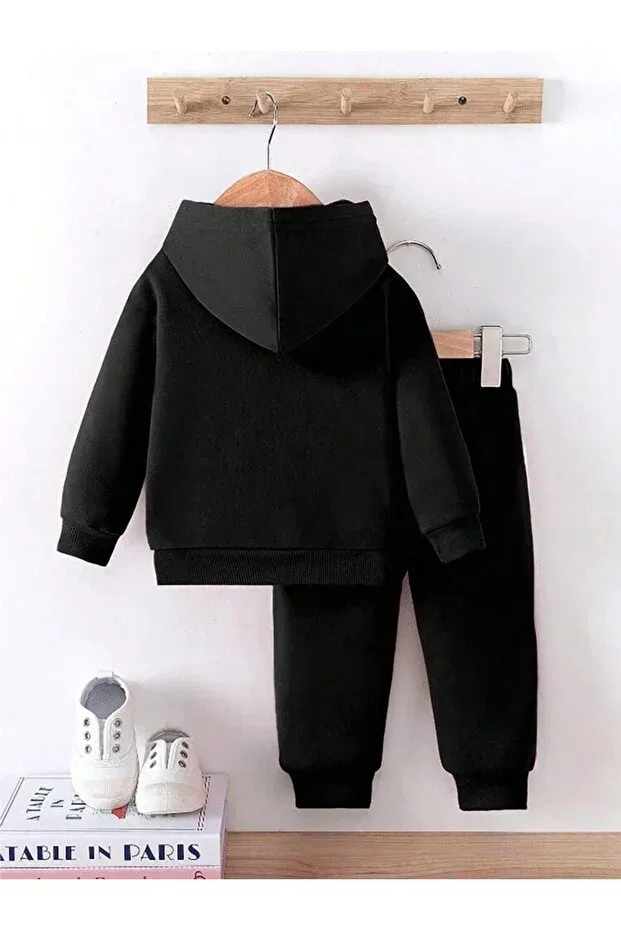 Детский спортивный костюм для девочек с принтом Printed Hooded Combination Svart Wear, Black — фото 3