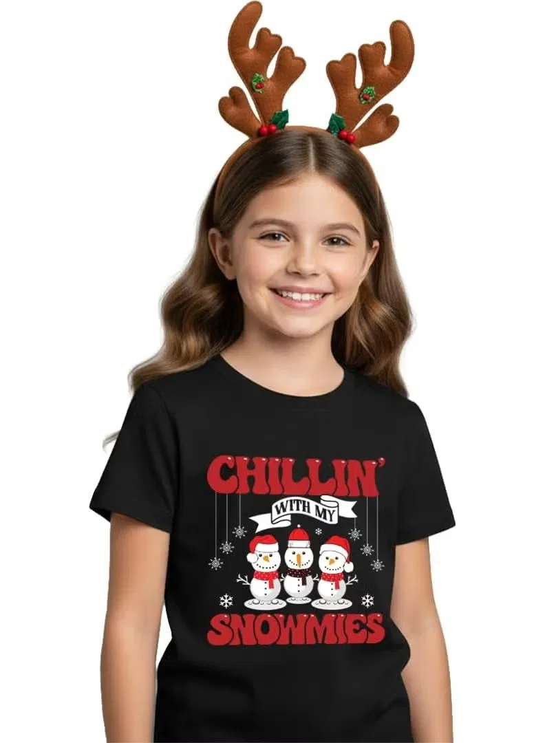 Футболка детская новогодняя с принтом Chillin' with my snowmies Sitara Fashions, черный