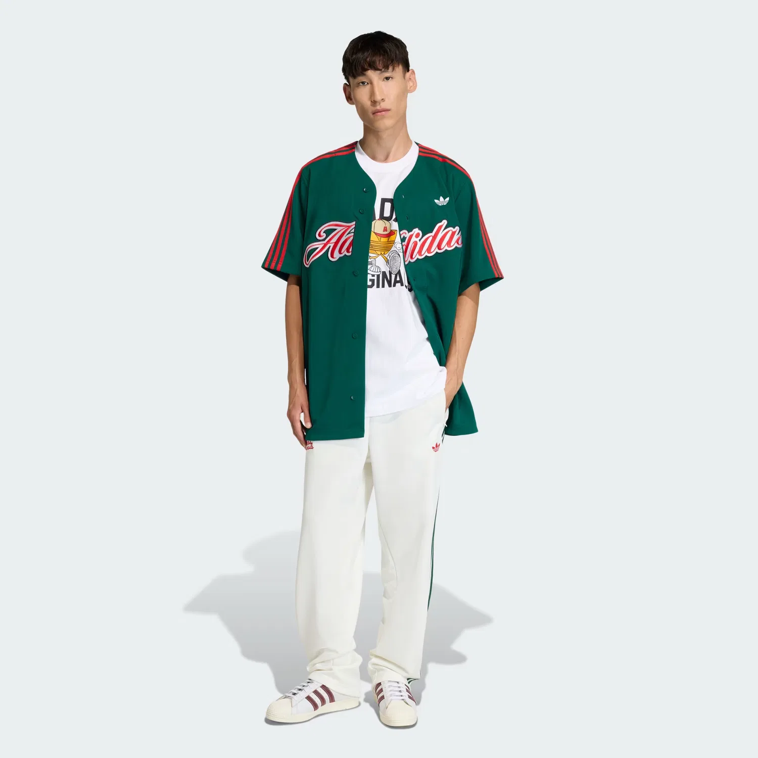 Мужская бейсбольная футболка свободного кроя Summer League Varsity Adidas Originals, темно-зеленый/ярко-алый — фото 3