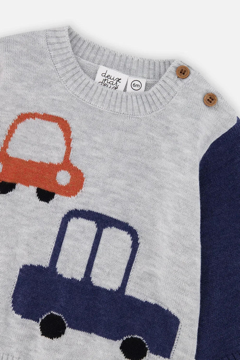 Детский комплект свитера и штанов с машинками Deux par Deux, Blue and Orange — фото 4