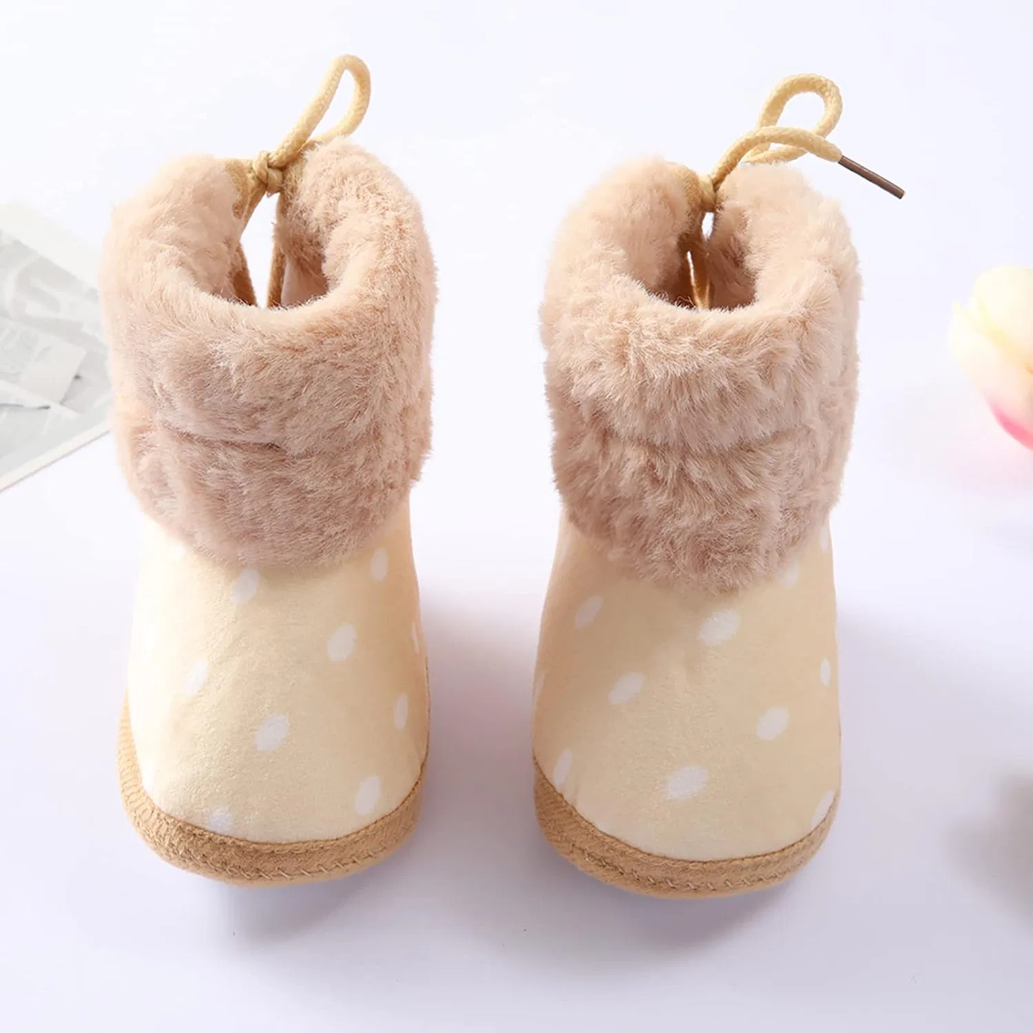 Детские зимние сапожки для девочек с флисом и принтом, Beige — фото 4