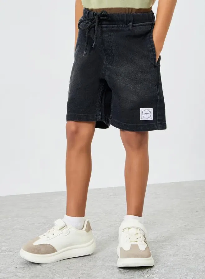 Шорты джинсовые хлопковые с эластичным поясом Street Wear, Styli, черный — фото 4