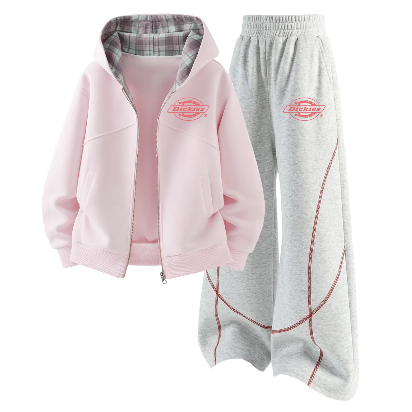 Детский комплект из худи и брюк с капюшоном, модный стиль, Dickies, Cherry Blossom Pink/White Heather Gray