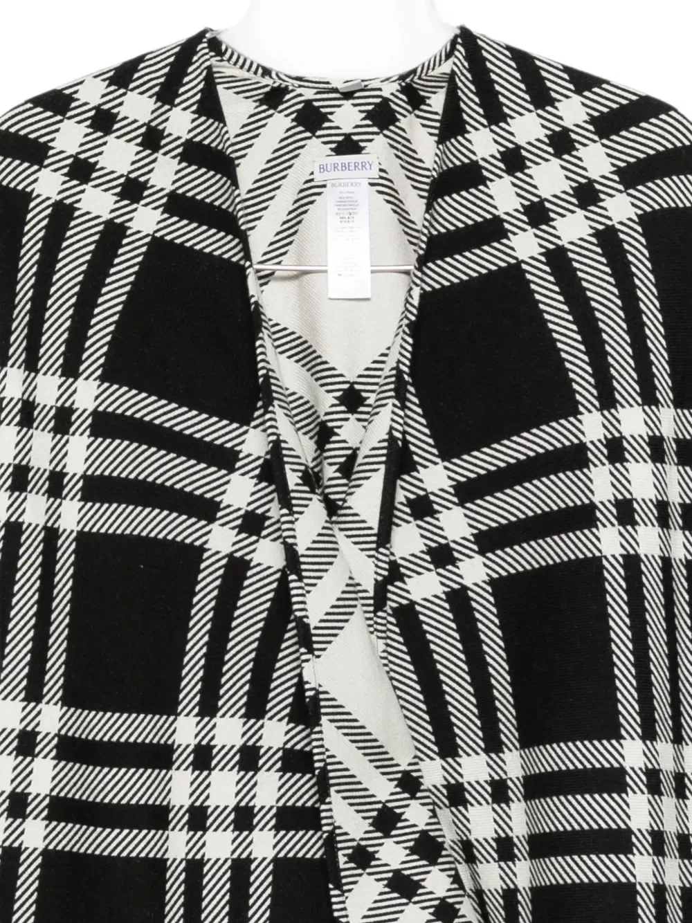 Кейп из клетчатой ткани с бахромой BURBERRY, черный — фото 3