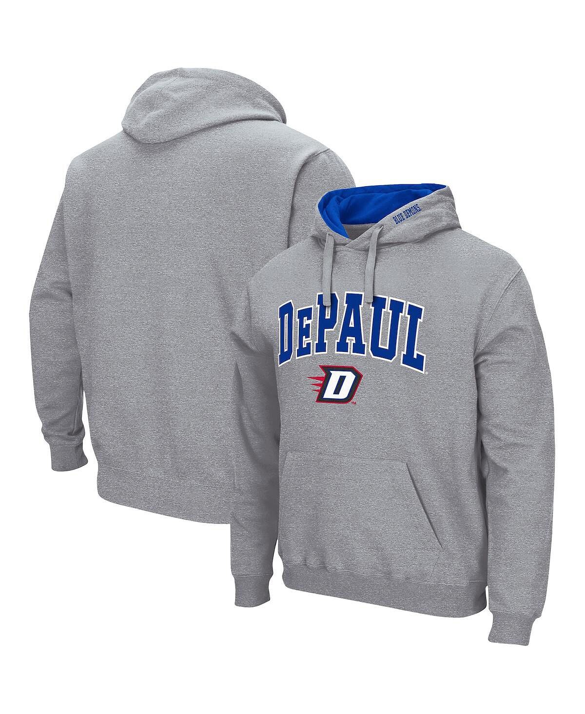 

Мужская толстовка с капюшоном heather grey depaul blue demons arch and logo 3.0 Colosseum, мульти