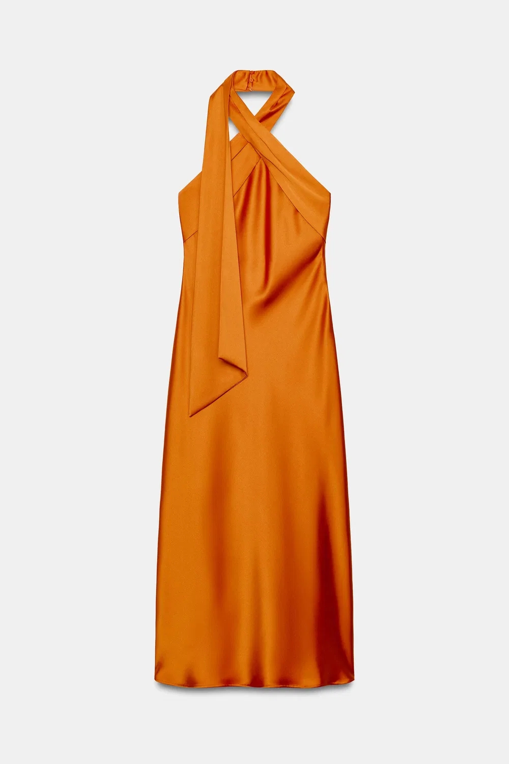 Атласное платье миди с завязками на шее ZARA, Orange — фото 3
