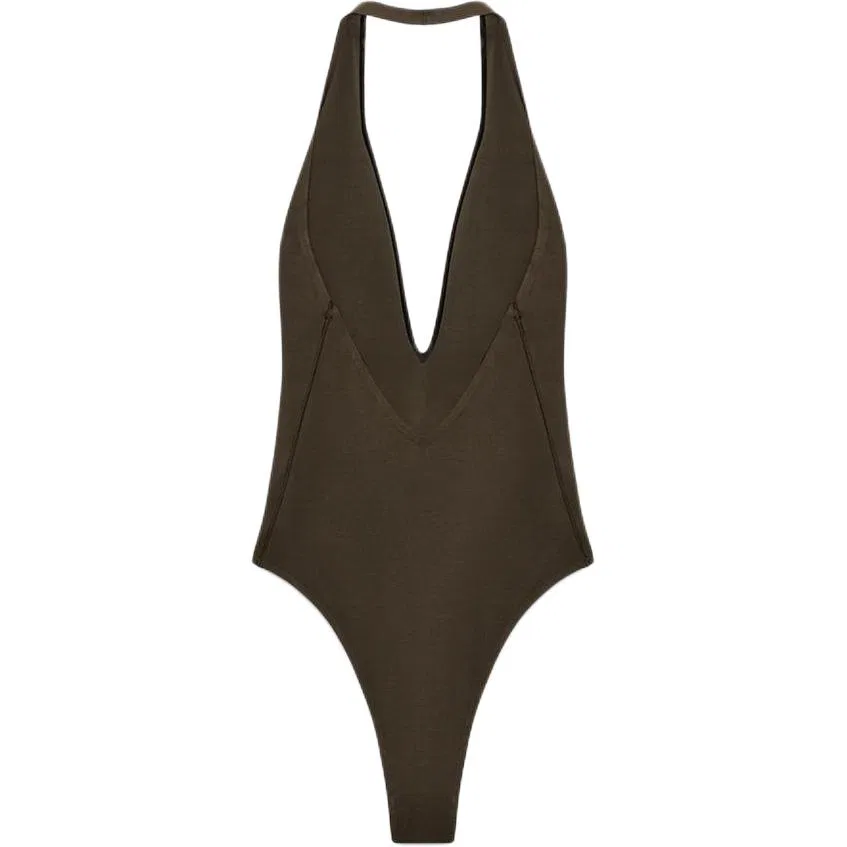 Женское боди с завязкой на шее Dark Brown ZARA, Темно-коричневый — фото 3