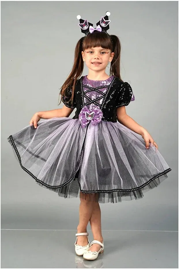 Детское платье для девочек с принтом Kuromi Crowned Birthday Party Evening Dress Diamondstar, Lila1