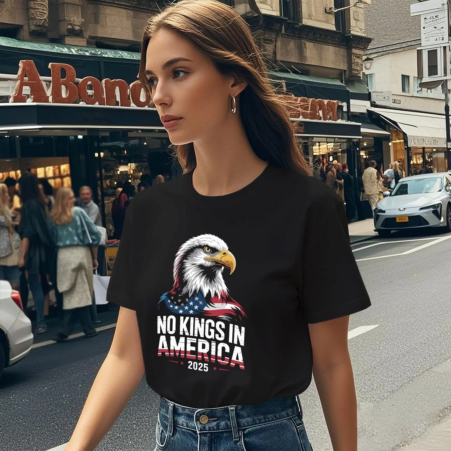 Футболка с принтом NO King in America, Allblack — фото 3