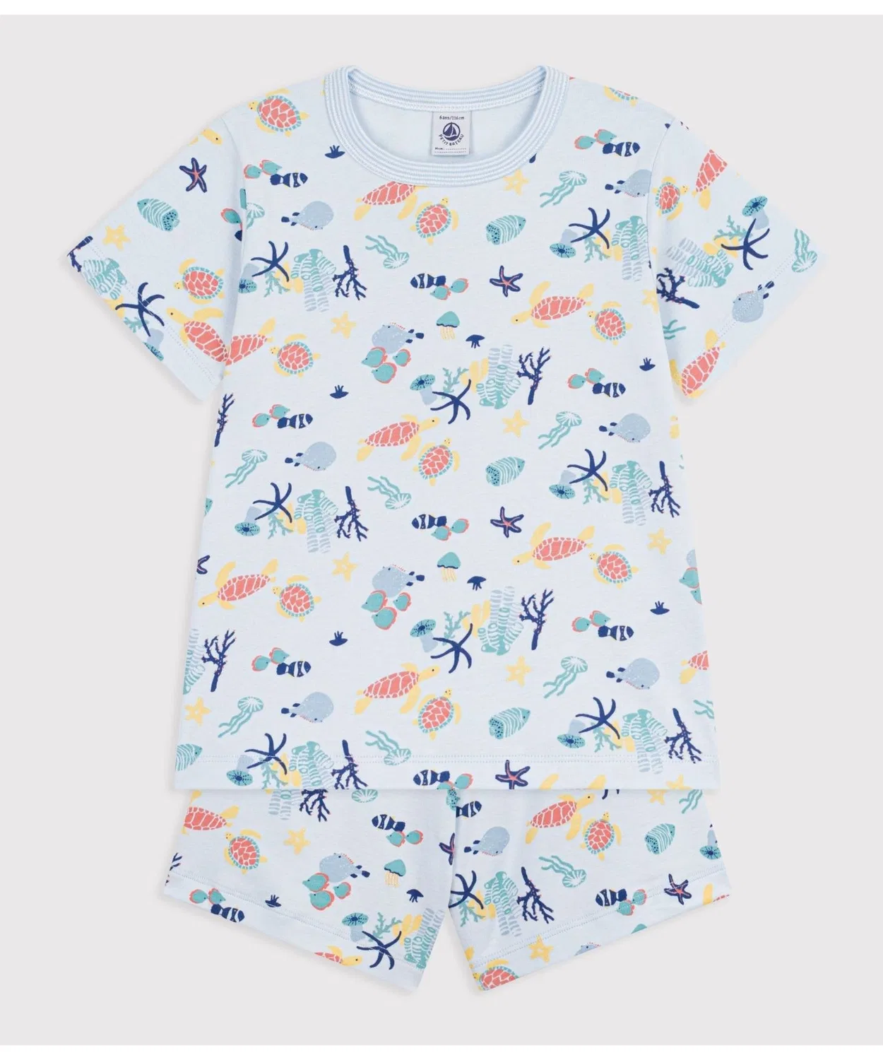 Детская пижама с коротким рукавом с принтом PETIT BATEAU, Light Blue — фото 2