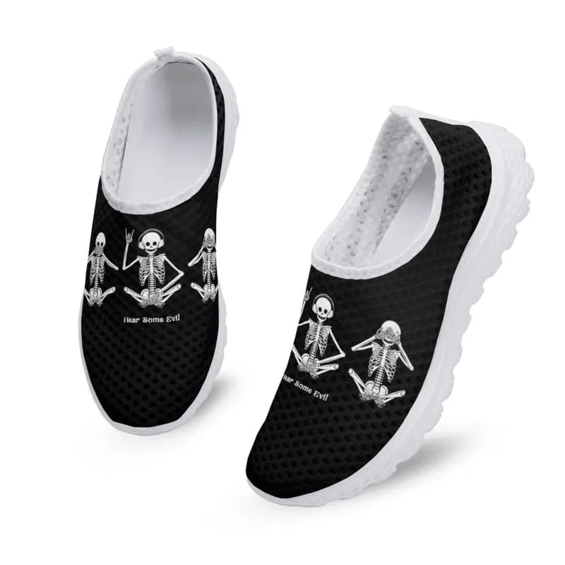 Детские кроссовки для девочек с принтом Funky Skull Womens Diamond Pattern Sunflower American Flag Sports Trainers Training Shoes Garronmavis, Rock Funky Skull Pittura