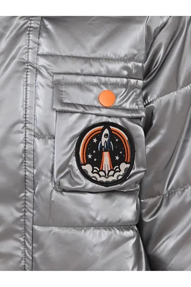 Детское пальто для девочек с принтом Astronaut Civil Boys, Light Gray — фото 2