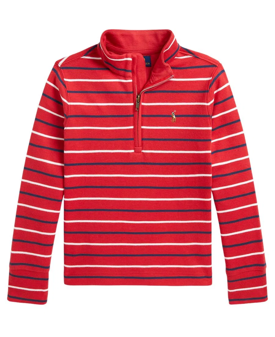 Детский свитшот с длинным рукавом Interlock Quarter-Zip Polo Ralph Lauren, Post Red Multi