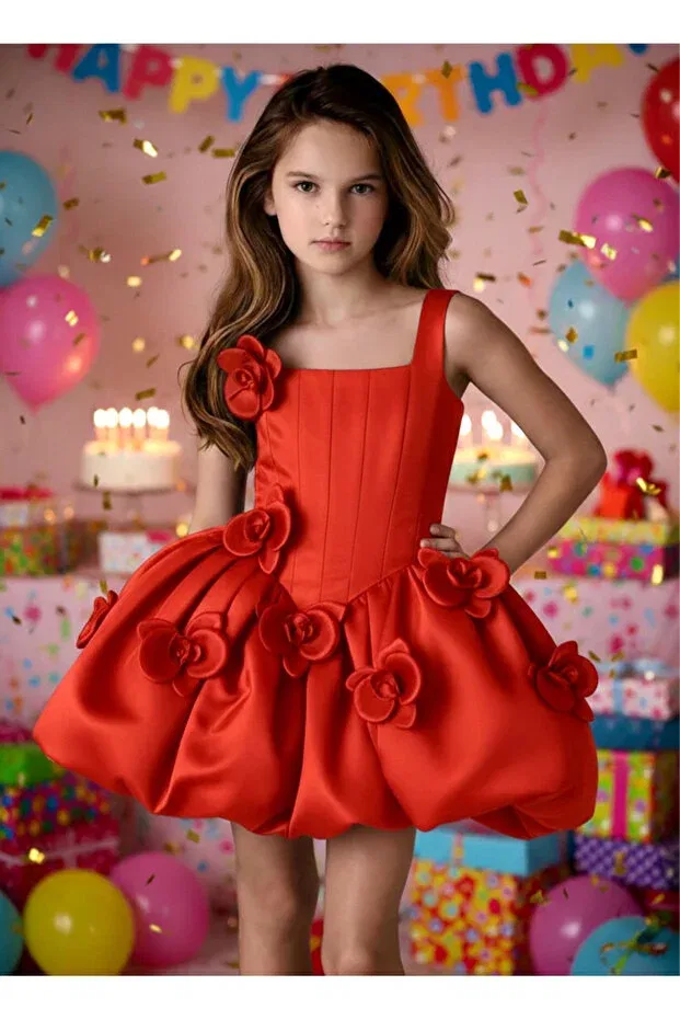 Детское платье для девочек с квадратным вырезом Balloon Dress Tuana, Red