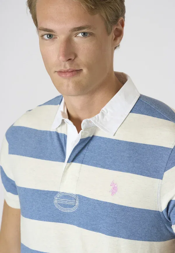Футболка поло хлопковая Jersey U.S. Polo Assn., White, белый/синий — фото 4
