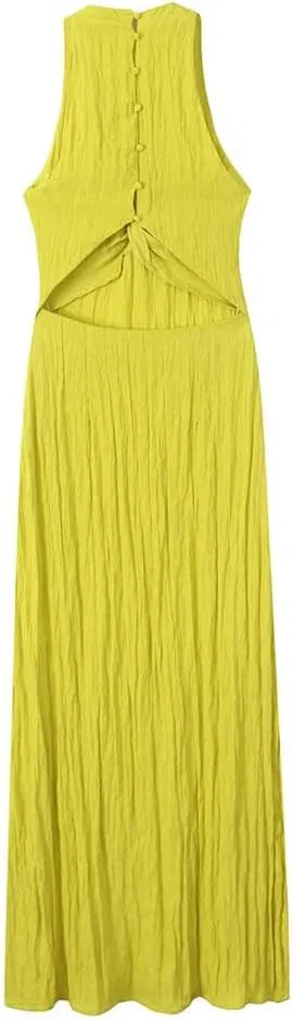 Женское летнее A-line платье с V-образным вырезом Yellow — фото 3