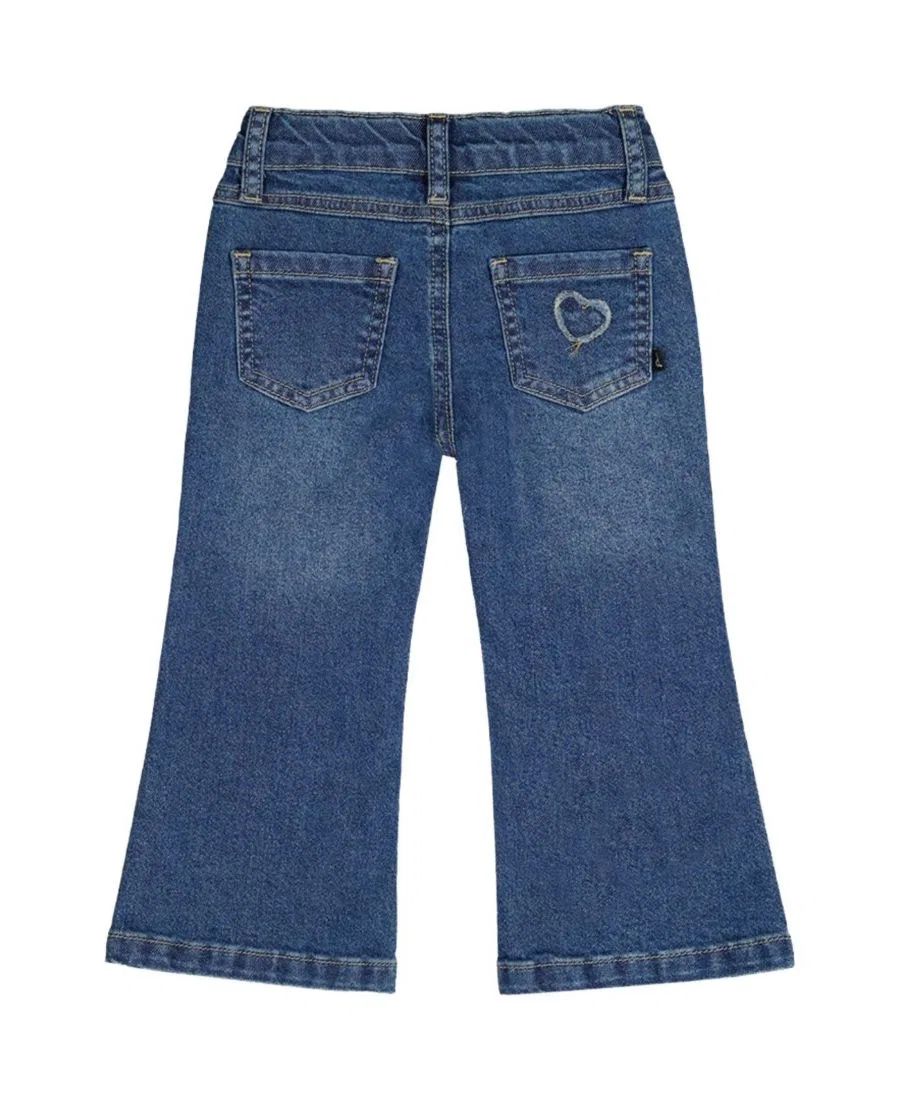 Джинсы-клеш для малышки с сердцем и вышивкой Deux par Deux, Navy Blue Denim — фото 3