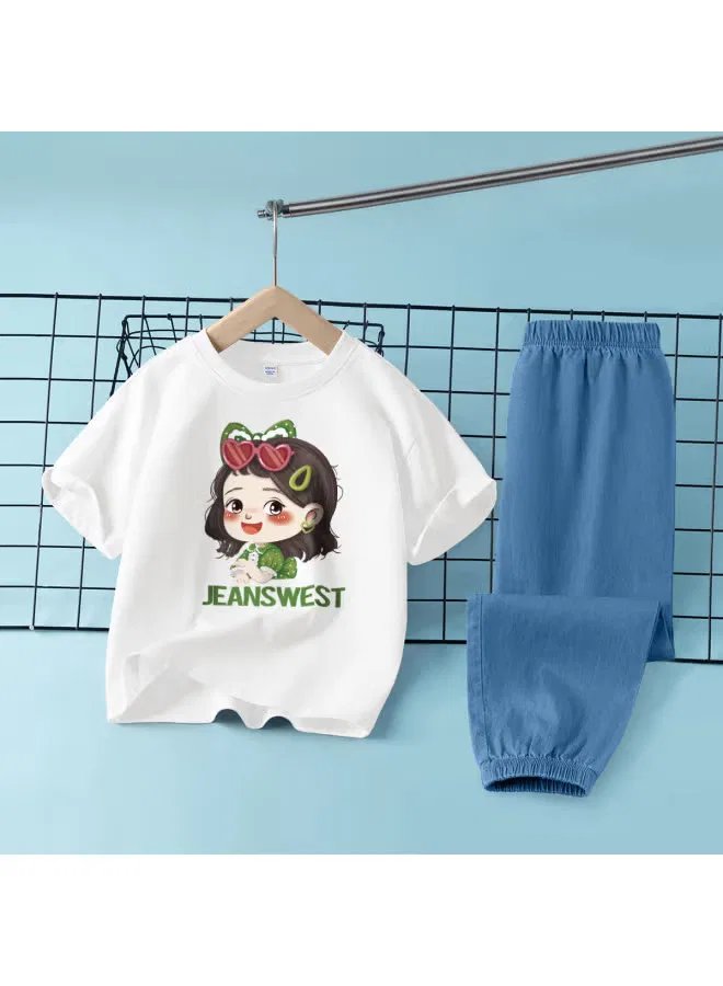 Комплект для девочки с коротким рукавом и брюками под джинсу Jeanswest, белый — фото 2
