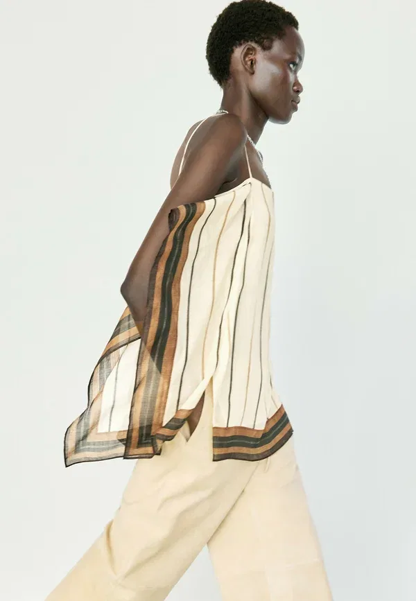 Топ с открытой спиной Flowing striped strappy top Massimo Dutti, Beige, бежевый — фото 4