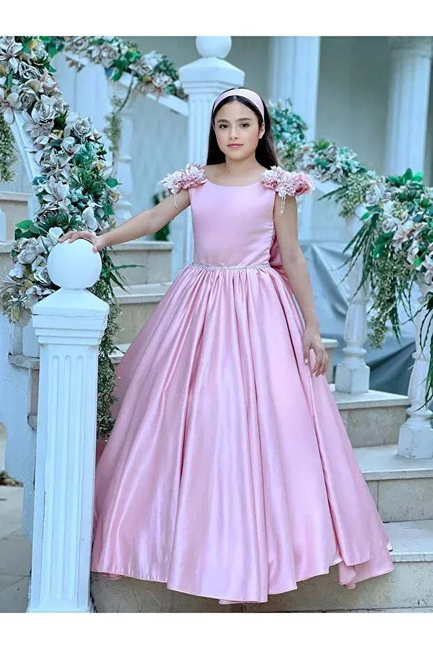 Детское платье для девочек с принтом Satin flower evening dress Sila, Pink