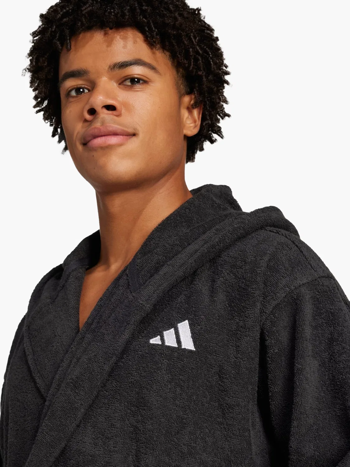 Унисекс махровый халат с капюшоном Adidas, черный — фото 3