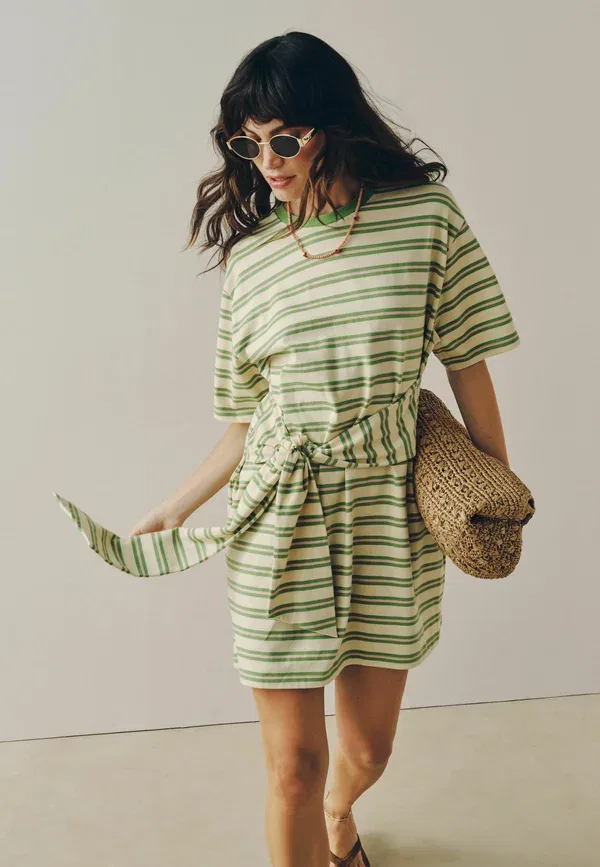 Платье-футболка хлопковое T-Shirt dress Next, Green Stripe, зеленый