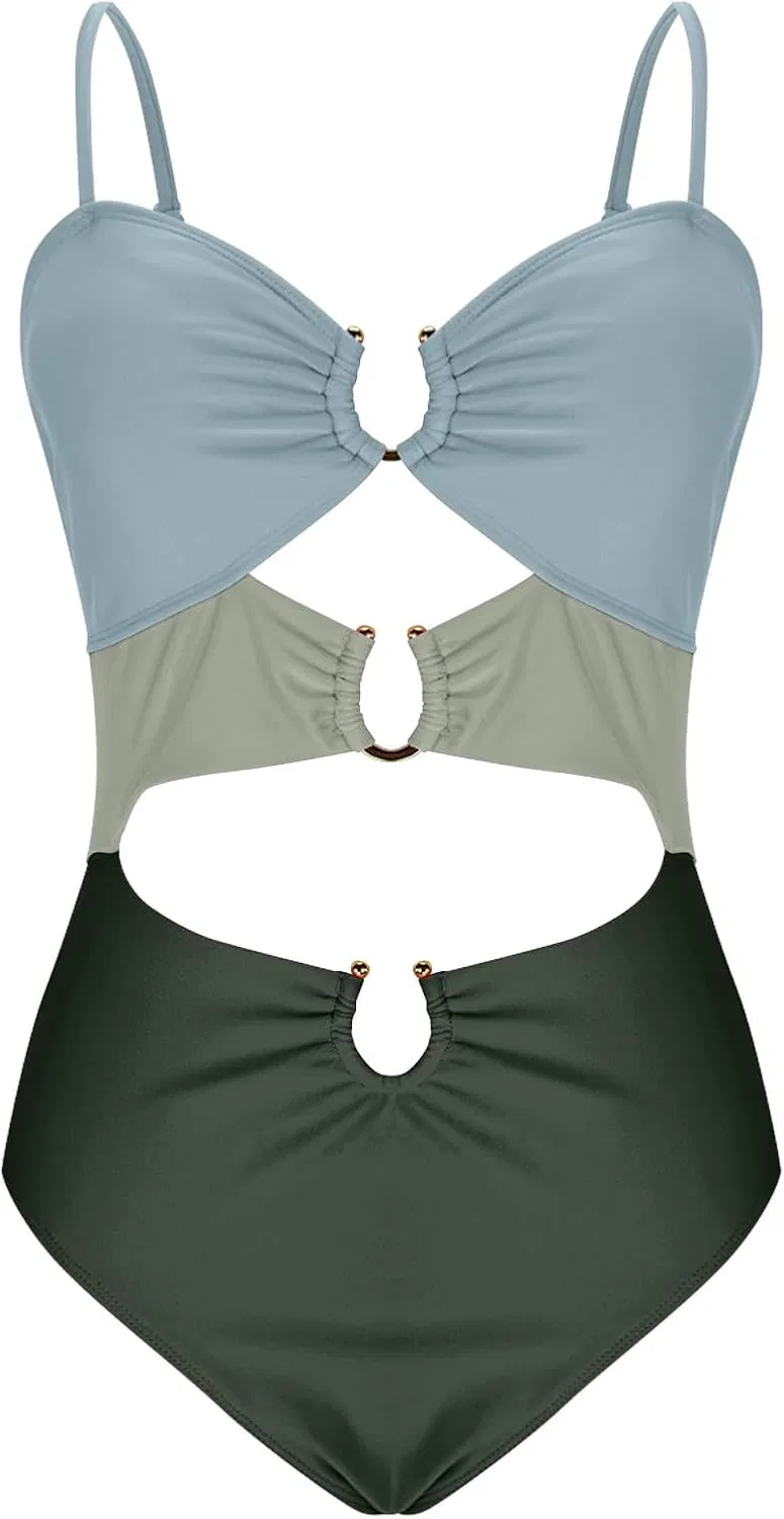Женский монокини с вырезами One Piece Swimsuit, Light Blue — фото 4