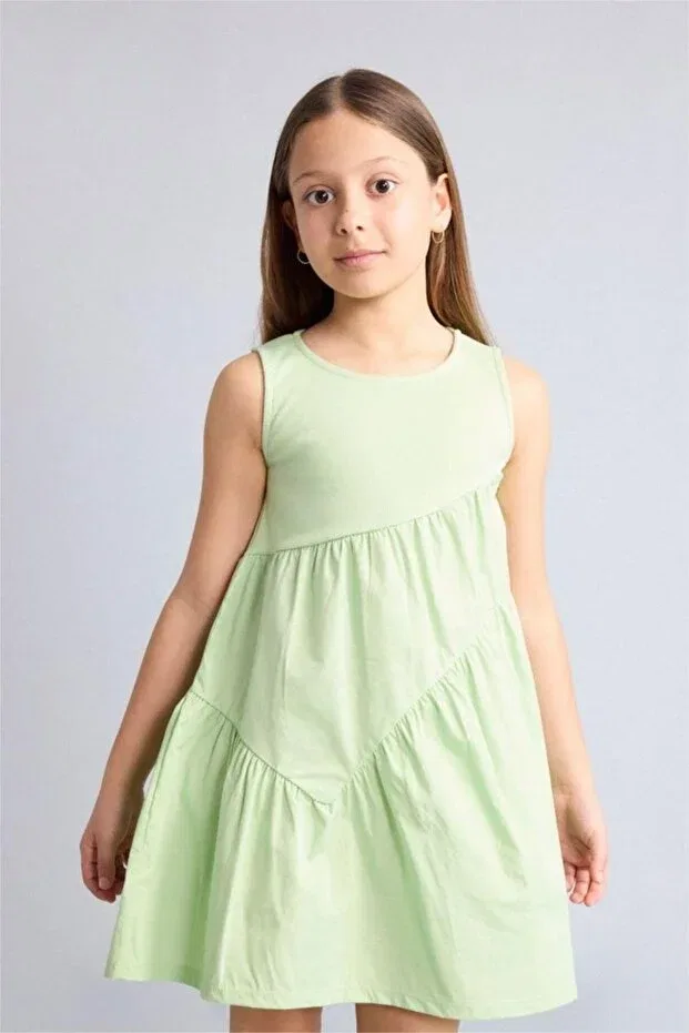Детское платье для девочек хлопковое Summer Dress Defacto, Lt.Green — фото 4