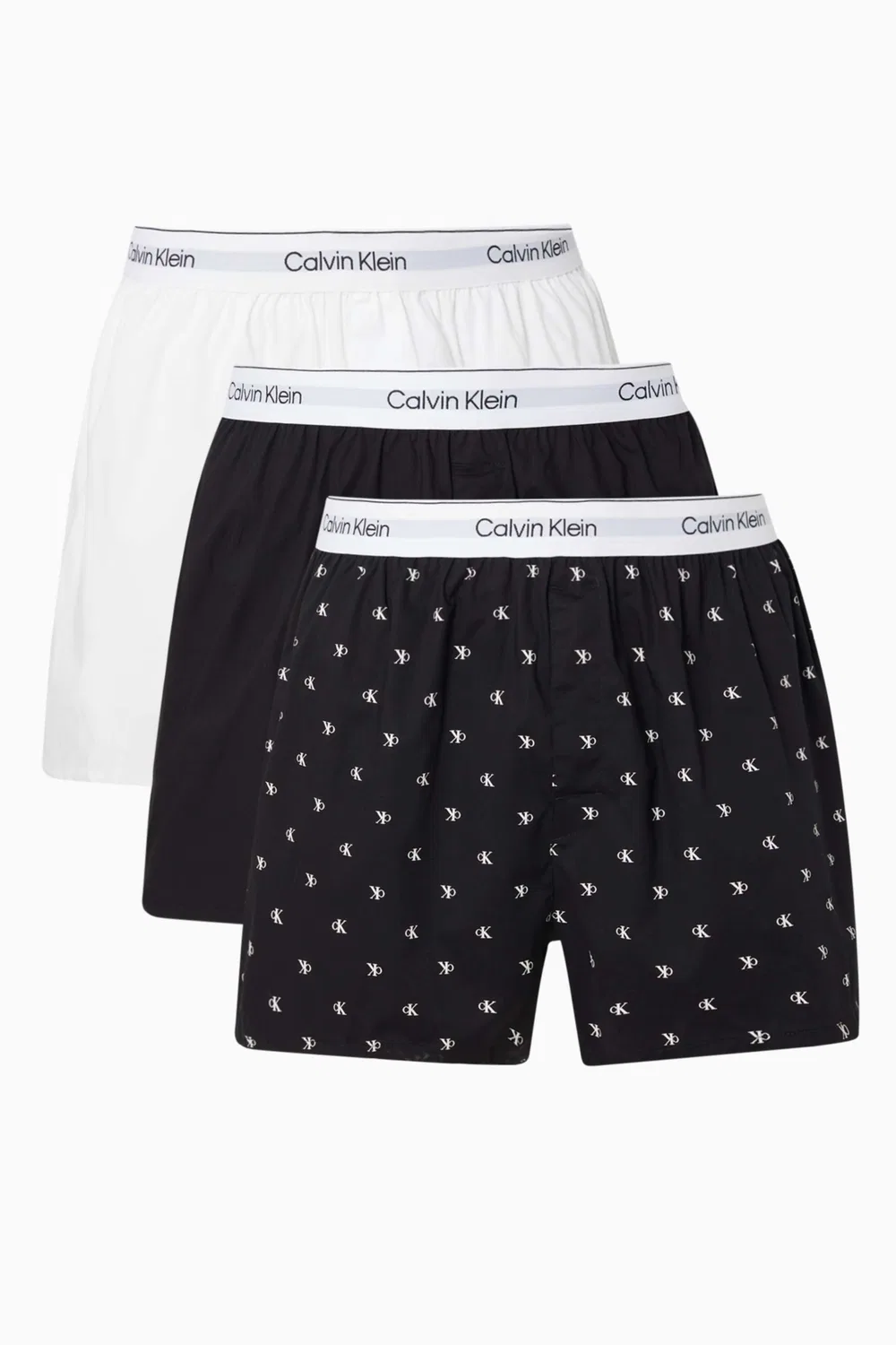 Трусы-боксеры слим-фит из хлопка с эластаном, комплект из 3 штук, Calvin Klein, мультиколор