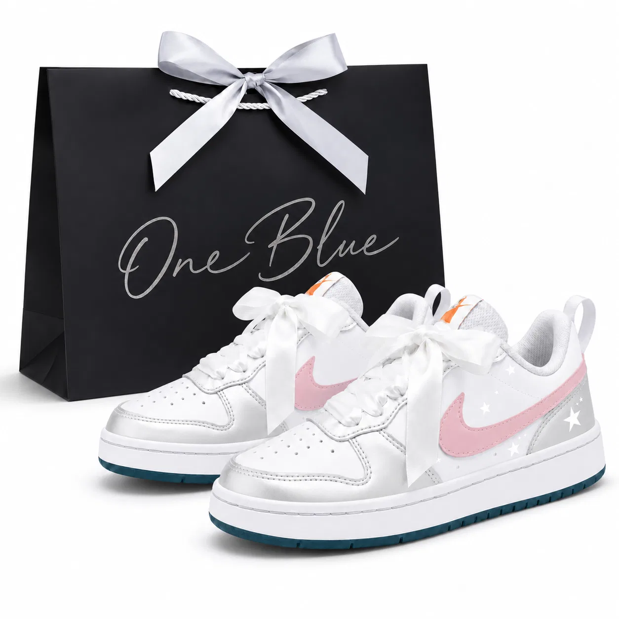 Детские кастомные кроссовки с принтом Nike Court Borough 2 Starry Sky GS, Misty Pink Silver