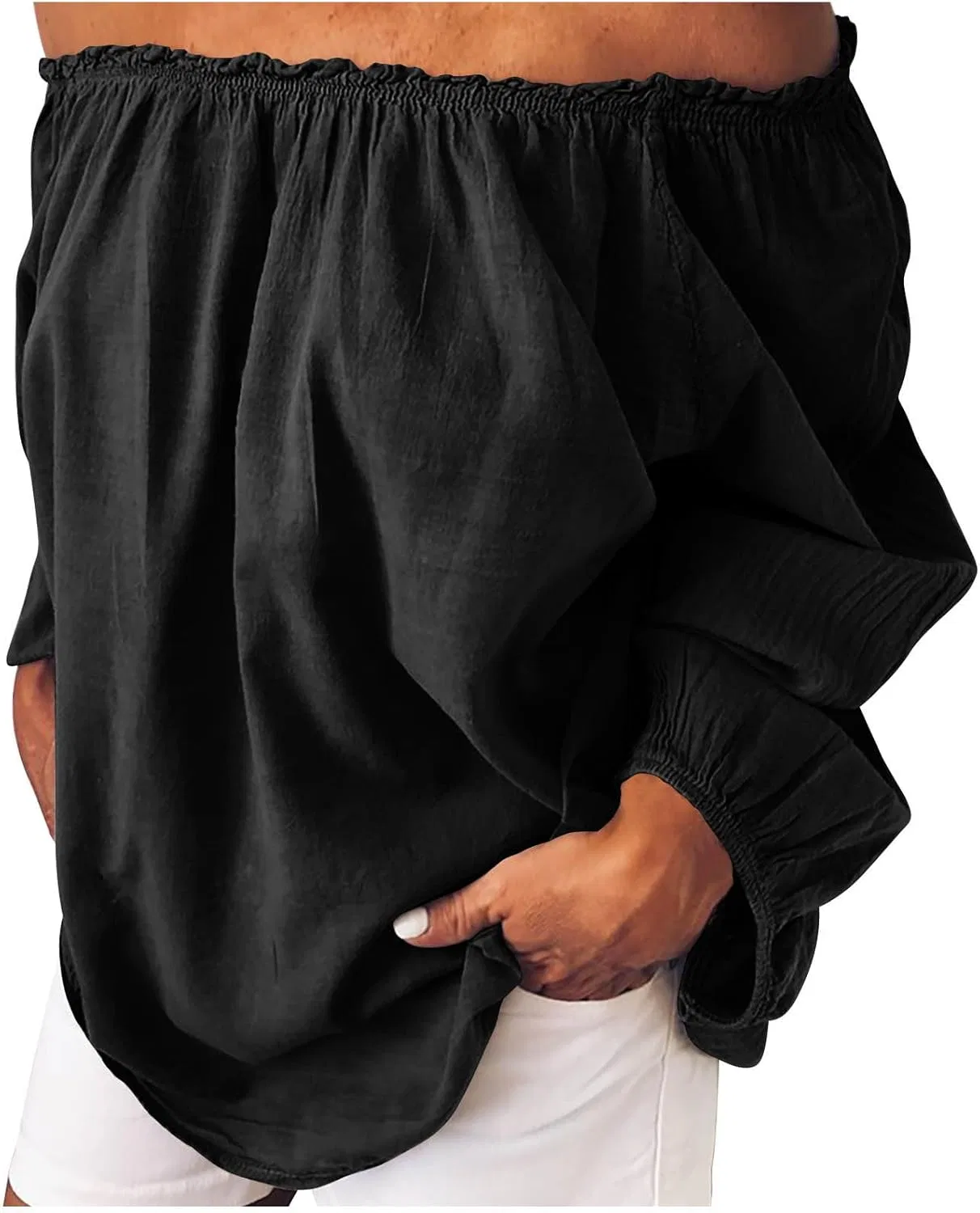 Женская свободная блуза с длинным рукавом, Black