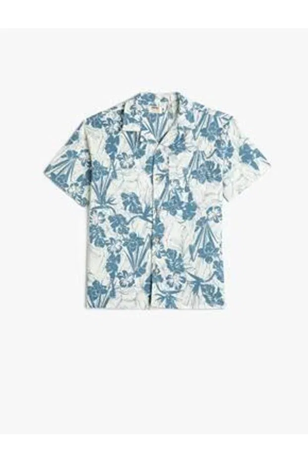 Детская рубашка для мальчиков с коротким рукавом Floral Patterned Koton, Beige Patterned — фото 2