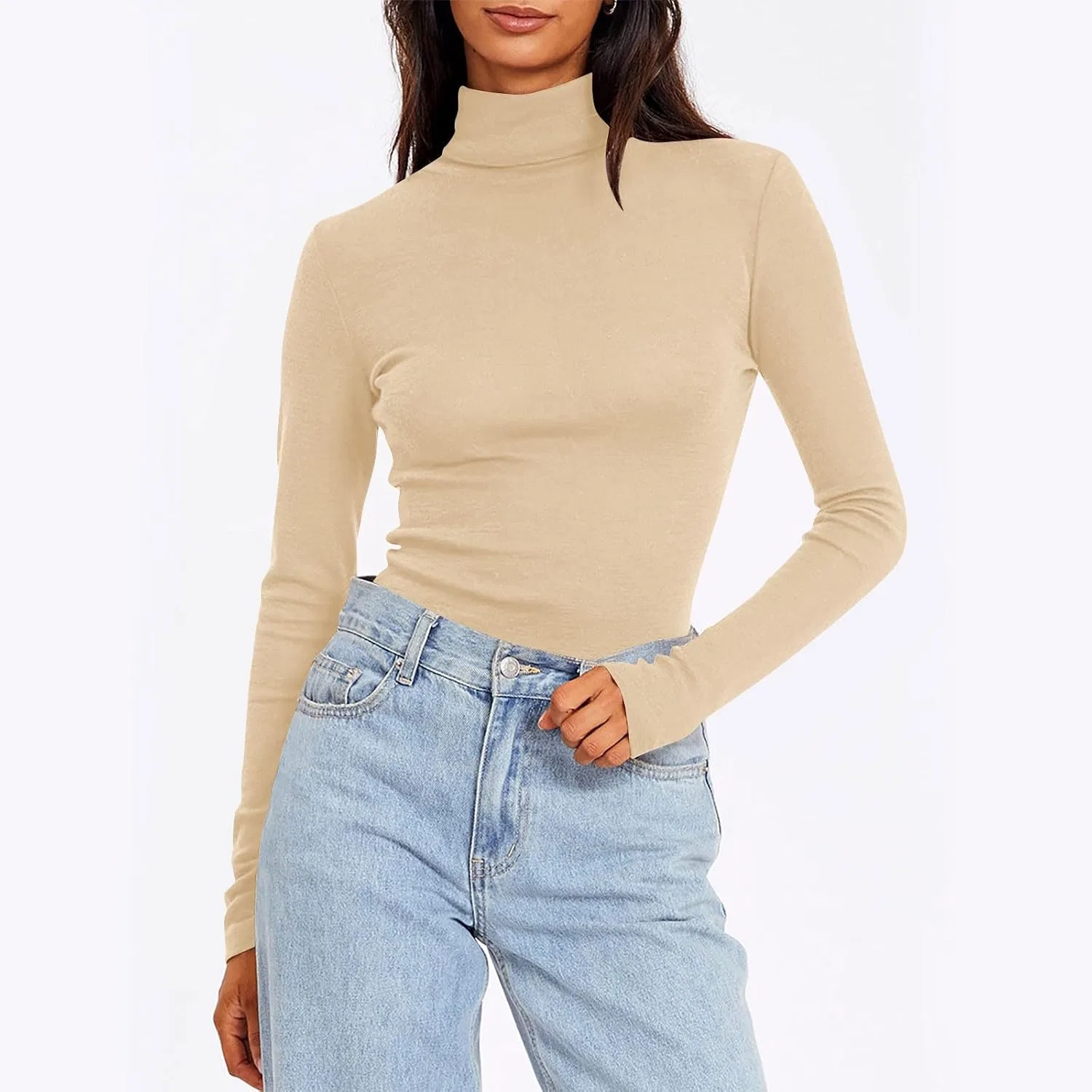Женская водолазка облегающая базовый топ Winter Clothes, Khaki — фото 2