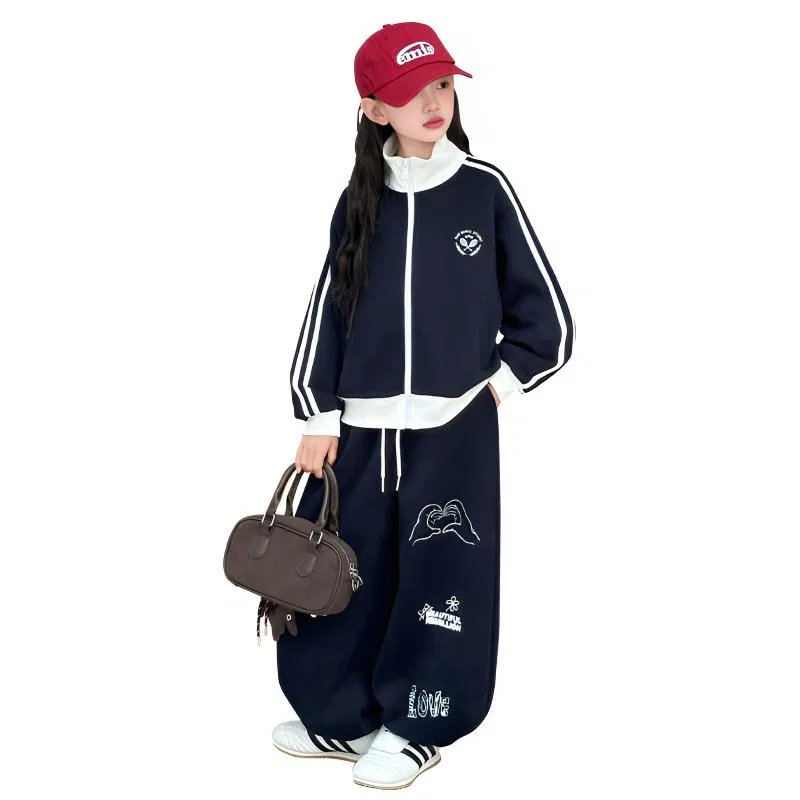 Детский спортивный комплект с воротником-стойкой MADALLO, Navy Blue Two-Piece Set