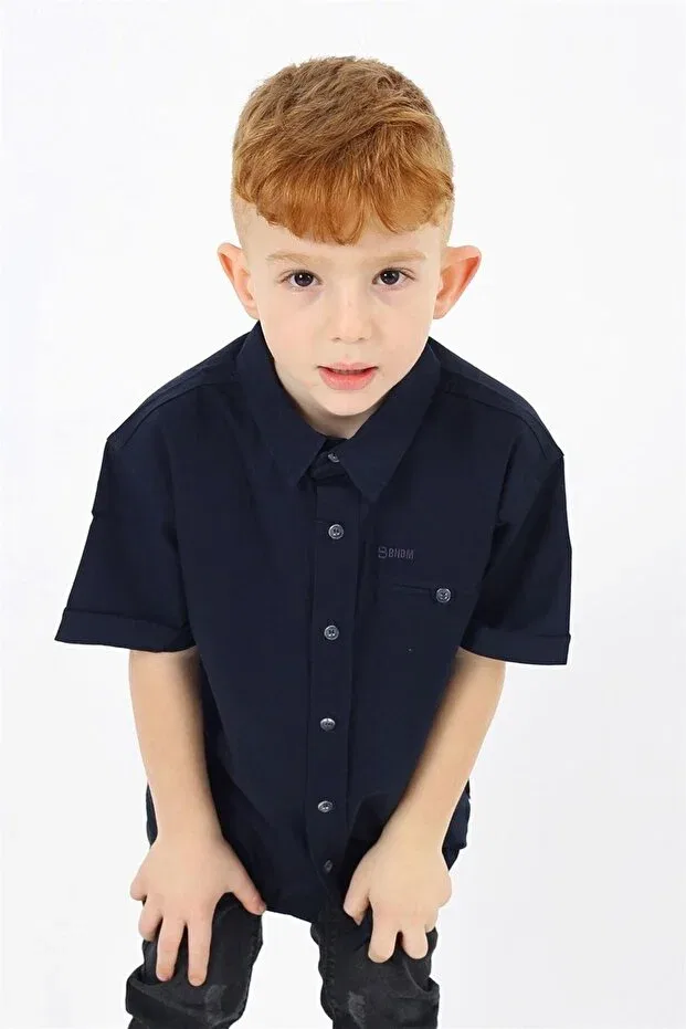 Детская рубашка для мальчиков с коротким рукавом Basics Banadamoda, Navy Blue — фото 3