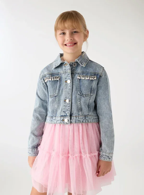 Джинсовая куртка со стразами Con applicazioni Terranova Denim Medio, синий — фото 2