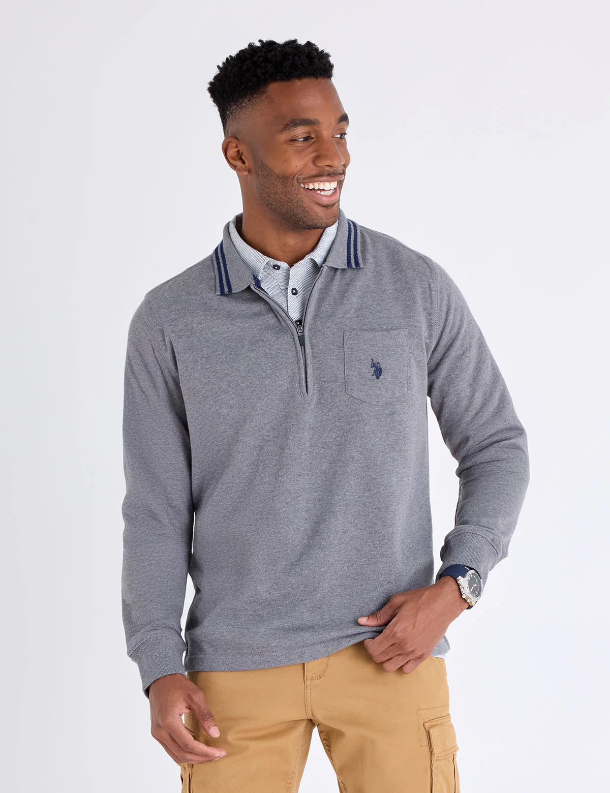 

Свитшот U.S. Polo Assn 1/4 Zip Chest Pocket French Terry, серый