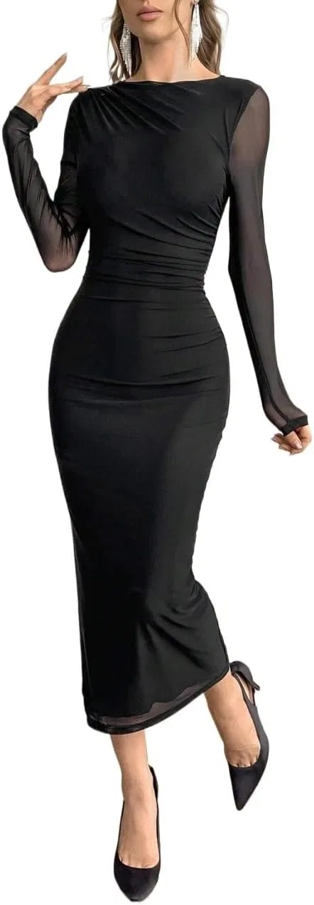 Женское элегантное платье-футляр с длинным рукавом Bodycon, Black