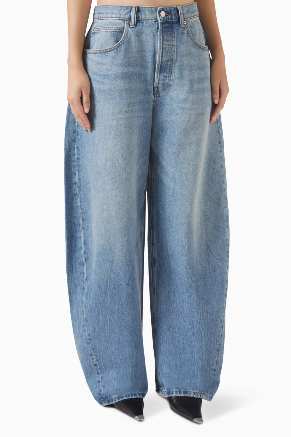 Джинсы широкие с кристаллами Baggy Alexander Wang, синий