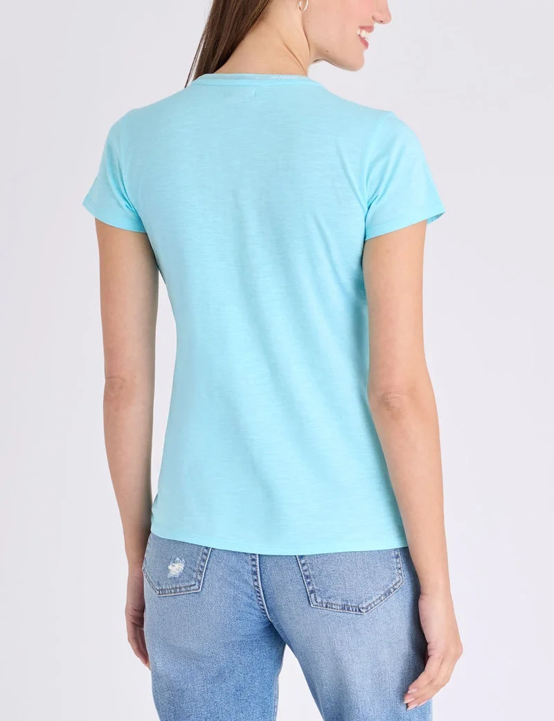 Футболка U.S. Polo Assn Metallic Trim V-neck, светлый бирюзовый — фото 2
