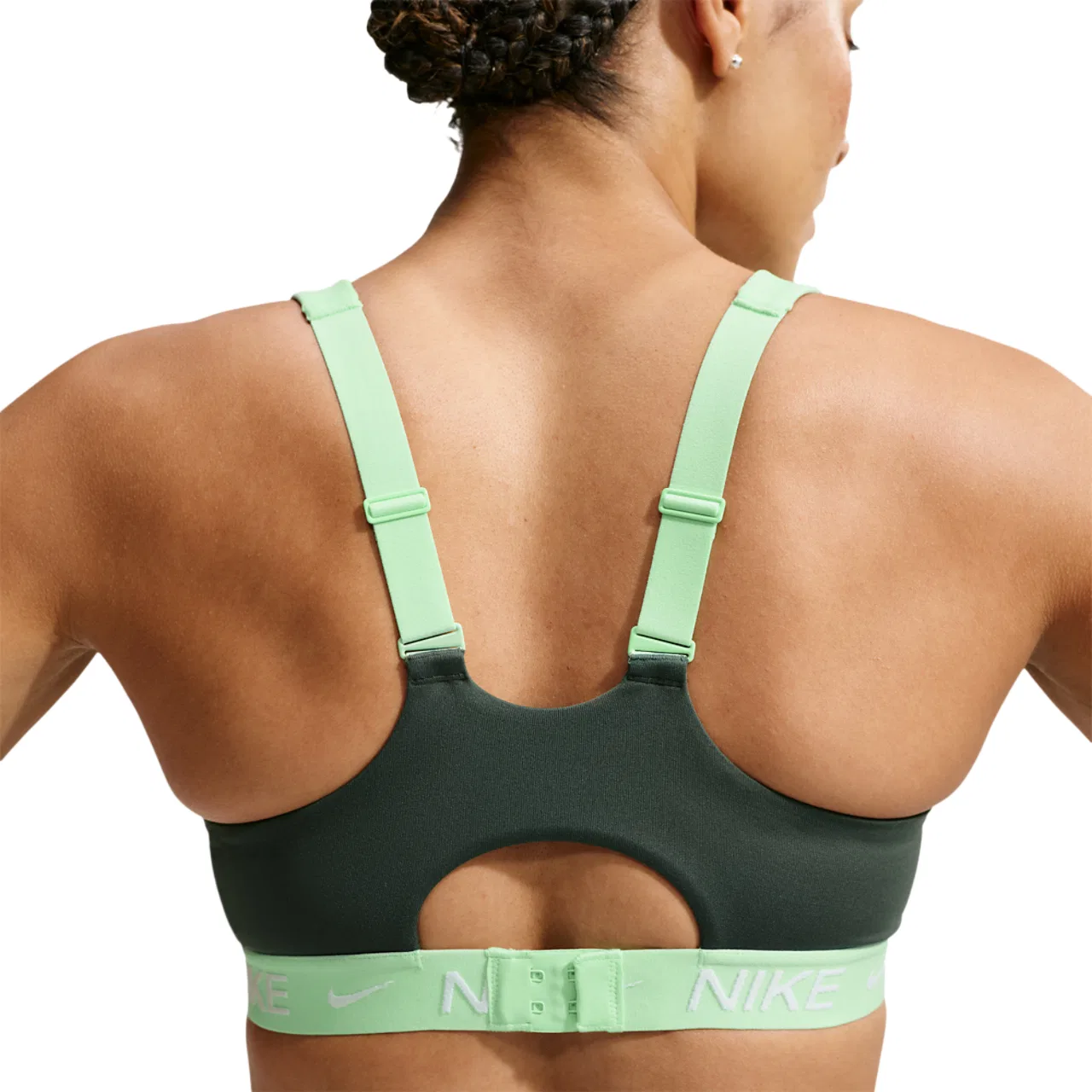 Женский спортивный бюстгальтер Indy High DF Nike, цвет Camo Green/Cucumber Calm — фото 2