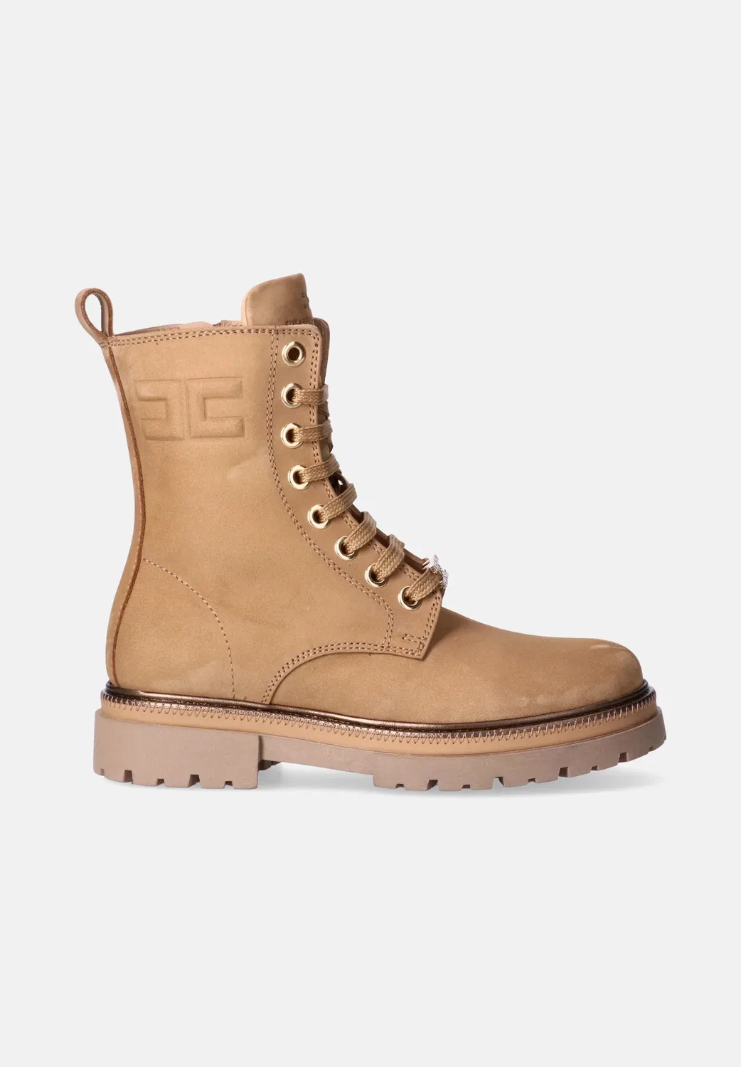 Anfibi da bambina con passalaccio dorato e logo Laterale - ботильоны на шнуровке Elisabetta Franchi La Mia Bambina, Beige — фото 4